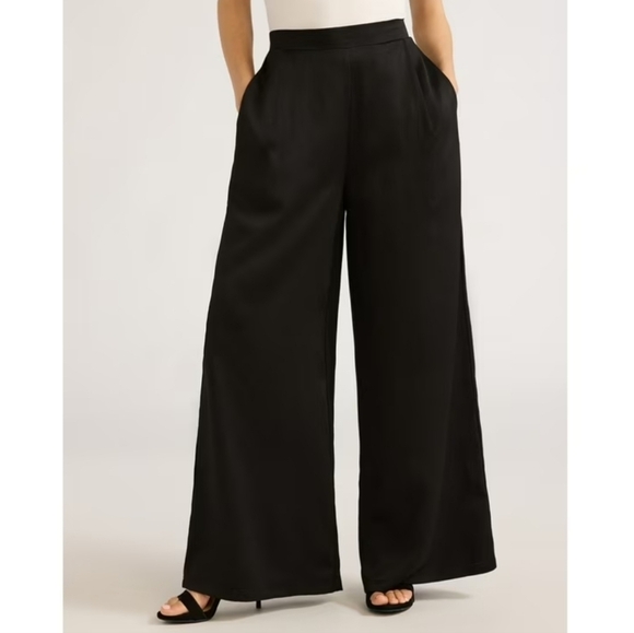 METROPOLITAN pull-on wide leg black summer pants - Picture 1 of 7